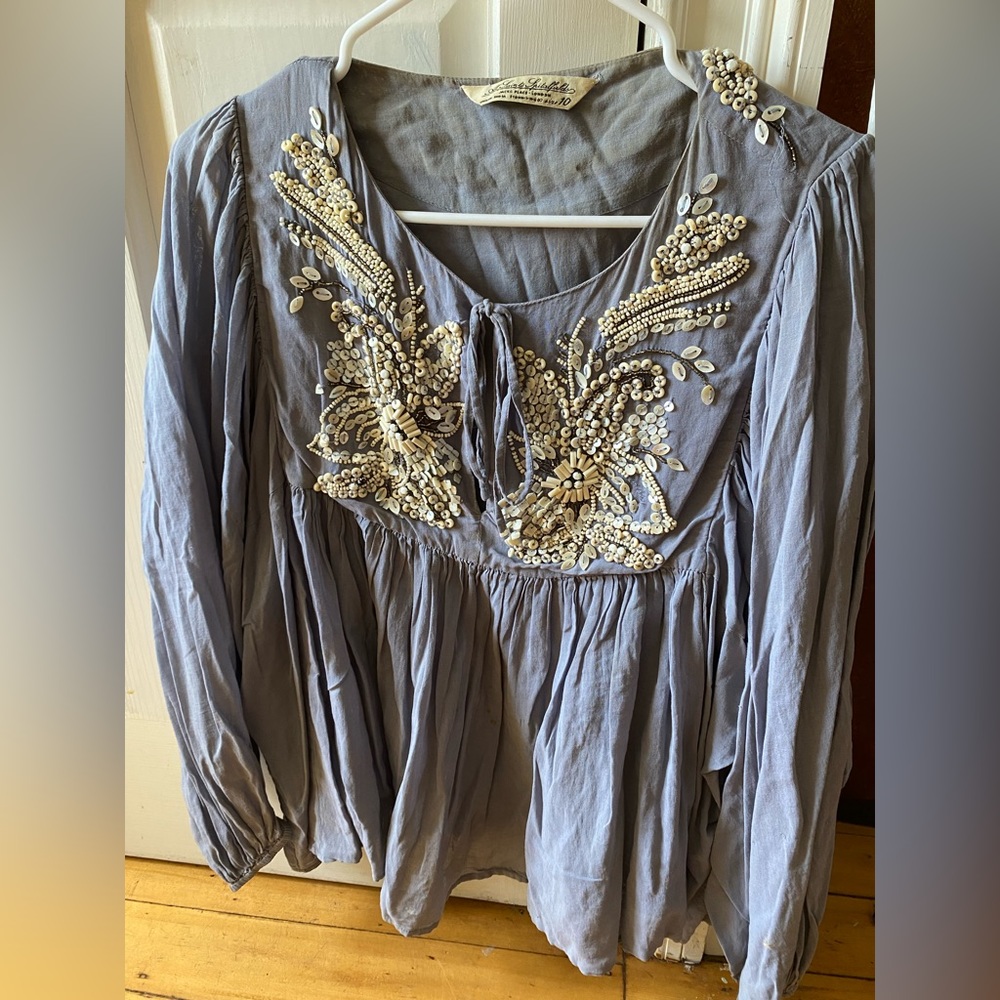 All Saints Beaded Purple Top with Balloon Sleeves Size 10
